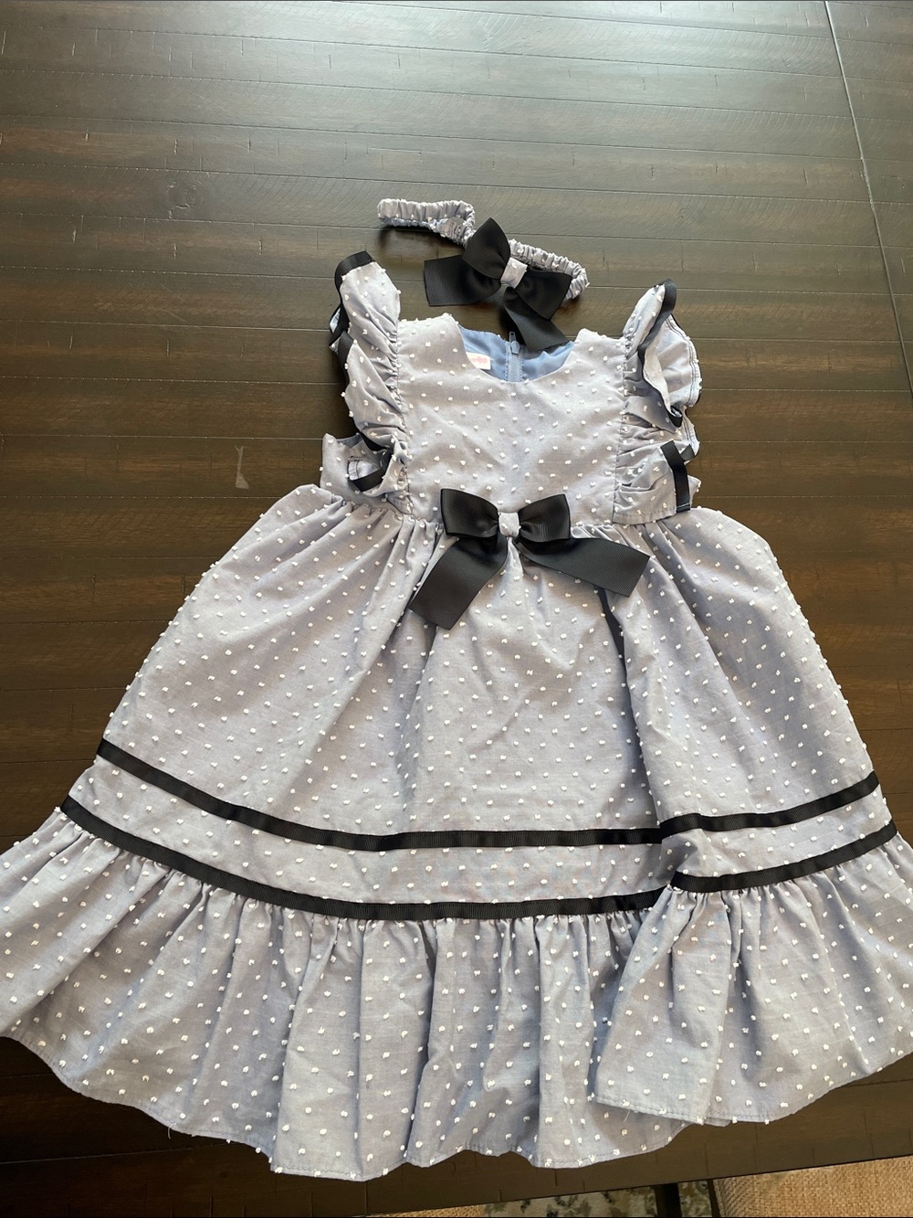 Bonnie Jean Light Gray Swiss Dot Dress with Bow